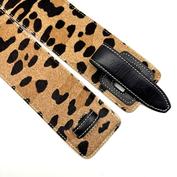 Vtg Barbara Bui Paris K6927 Leather Calf Hair Jaguar Print Wide Waist Belt 32\